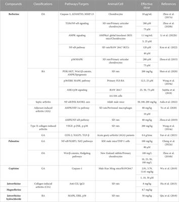 Therapeutic potential of Coptis chinensis for arthritis with underlying mechanisms